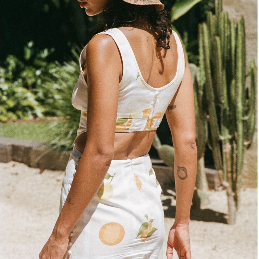 Sabo Skirt White Mini Dress with Yellow & Green Citrus Print - Picture 5 of 8